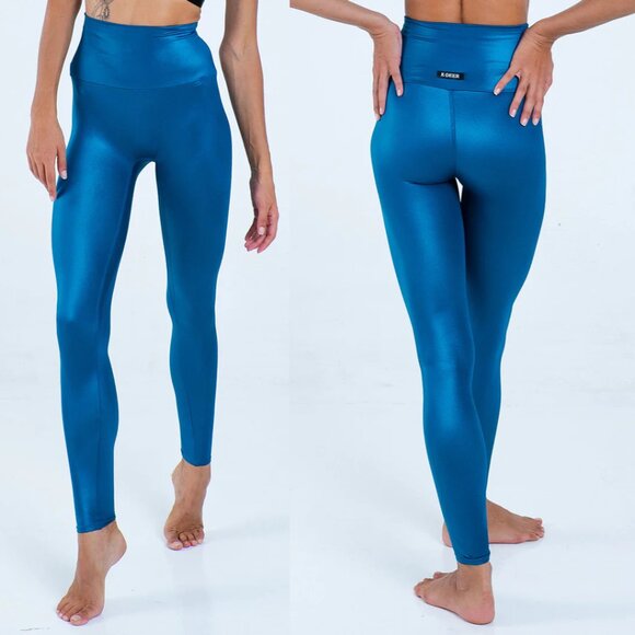 K-Deer Women's Polished Sneaker Length High Waist Leggings Size XL Teal NWT - Picture 1 of 9